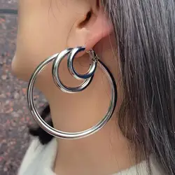 2024 New Hollow Thick Loop Large Circle Hoop Earrings For Women Men Classic Gold Color Round Piercing Earring Fashion Jewelry