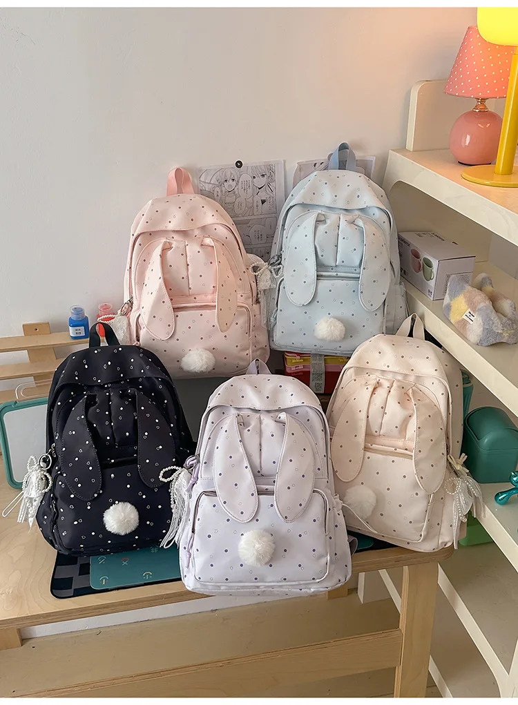 Large capacity school backpack for girls Cherry pink peach rabbitt wavepointcutebackpacksforteengirlsTravelandplaygirlsbackpack