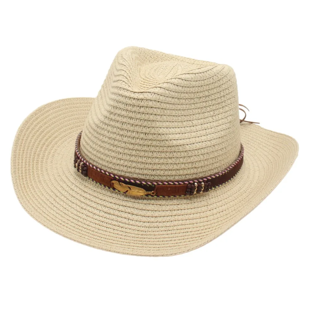

Vintage Summer Western Cowboy Hats Hiking Vacation Straw Cowgirl Hat Wide Brim Travel Sunscreen Visor Cap for Women Men