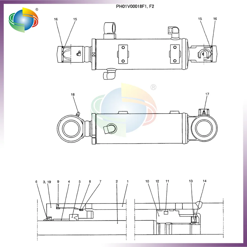PH01V00018R300 DOZER CYLINDER SEAL KIT FOR KOBELCO LIGHT EQUIPMENT SK40SR SK45SR-2 SD40SR