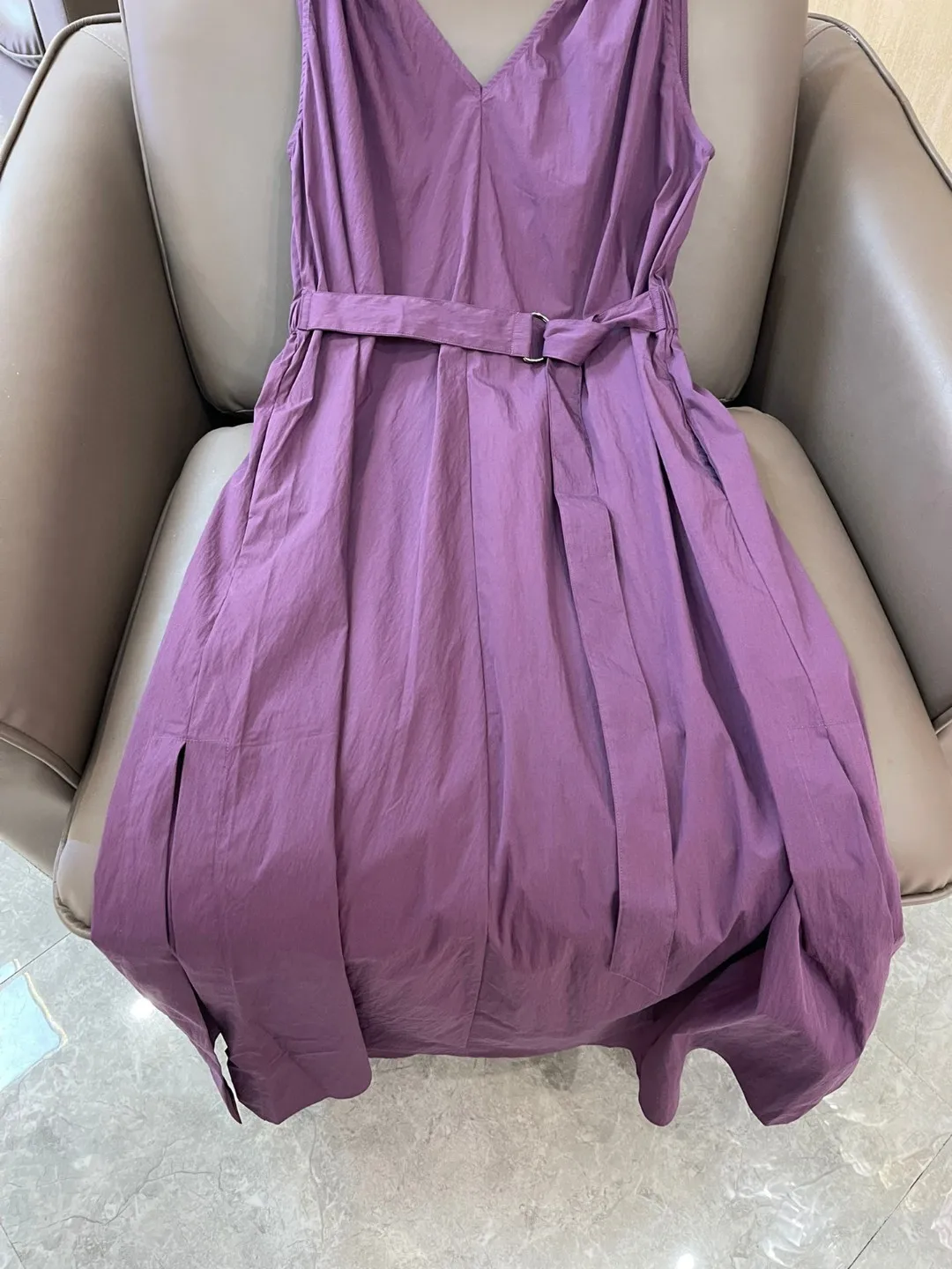 Women Purple or White Robe Beaded Sleeveless V-Neck Elegant Summer 2024 Midi Dress with Belt