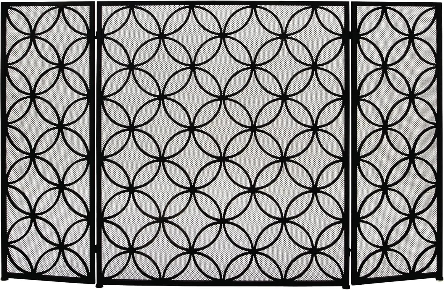 

Metal Rectangle Fireplace Screen with Geometric Patterns, 48" x 1" x 30", Black