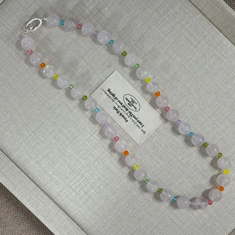 Dopamine Wind Powder Crystal Large Round Bead Necklace Macaron Color Crystal Bead Separator Simple Versatile Long Clavicle