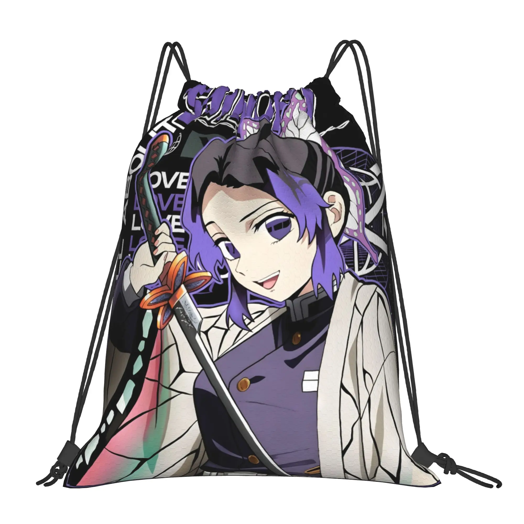 1 pc Shinobu Kocho Demon Slayer Anime Print Drawstring Bags Men Women Storage Backpack Teenager Travel Bag