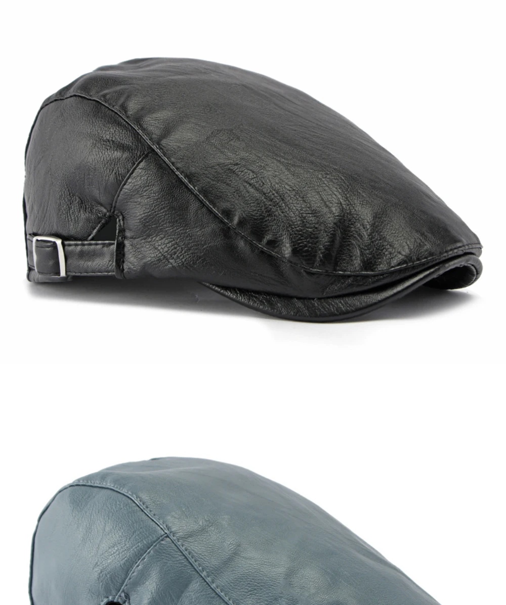 HT5127 Herbst-Winter PU-Leder Kappen für Herren und Damen, Künstler-Mütze, Unisex Ivy Flat Cap, Verstellbare Baskenmütze – Detail 7