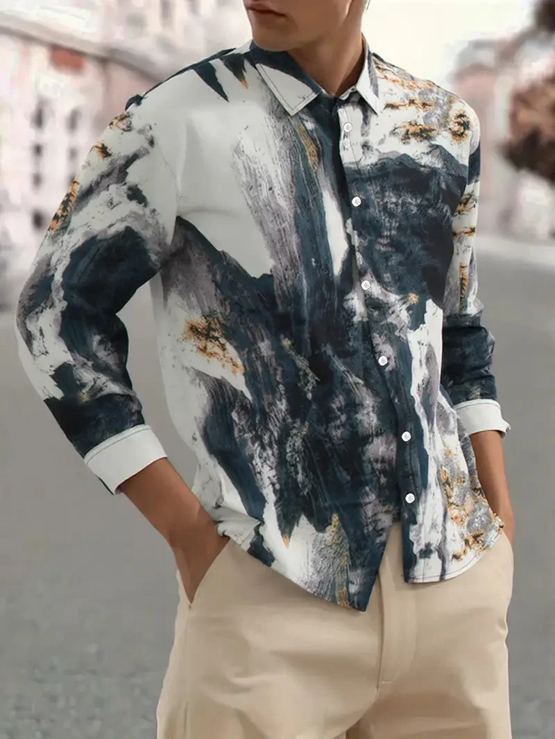 Men's 3D Music Printed Pattern Shirt Long Sleeve Shirt Flap-up Clothing Casual Comfort Street Fashion Designer