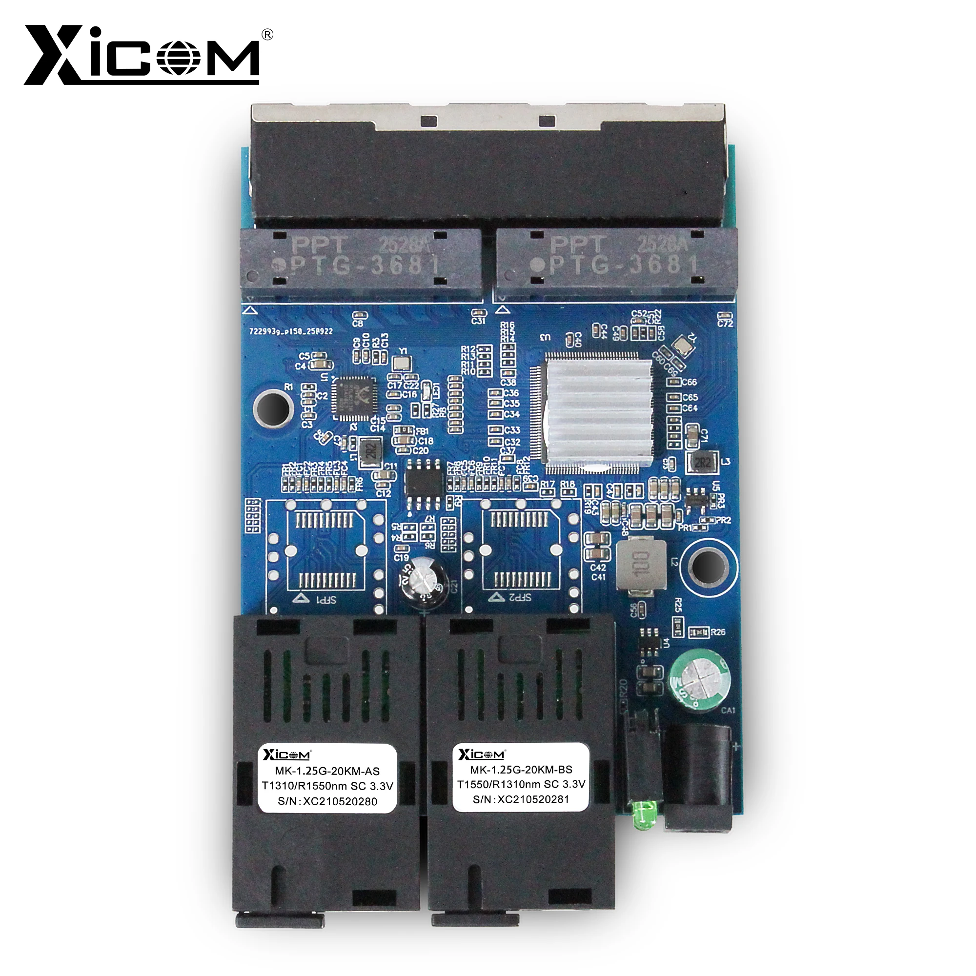 Xicom 2F4E Gigabit Fiber Optic Media Converter PCBA Board 1000Mbps 2 SC Ports 4 RJ45 Ports for Date Center/IP Camera