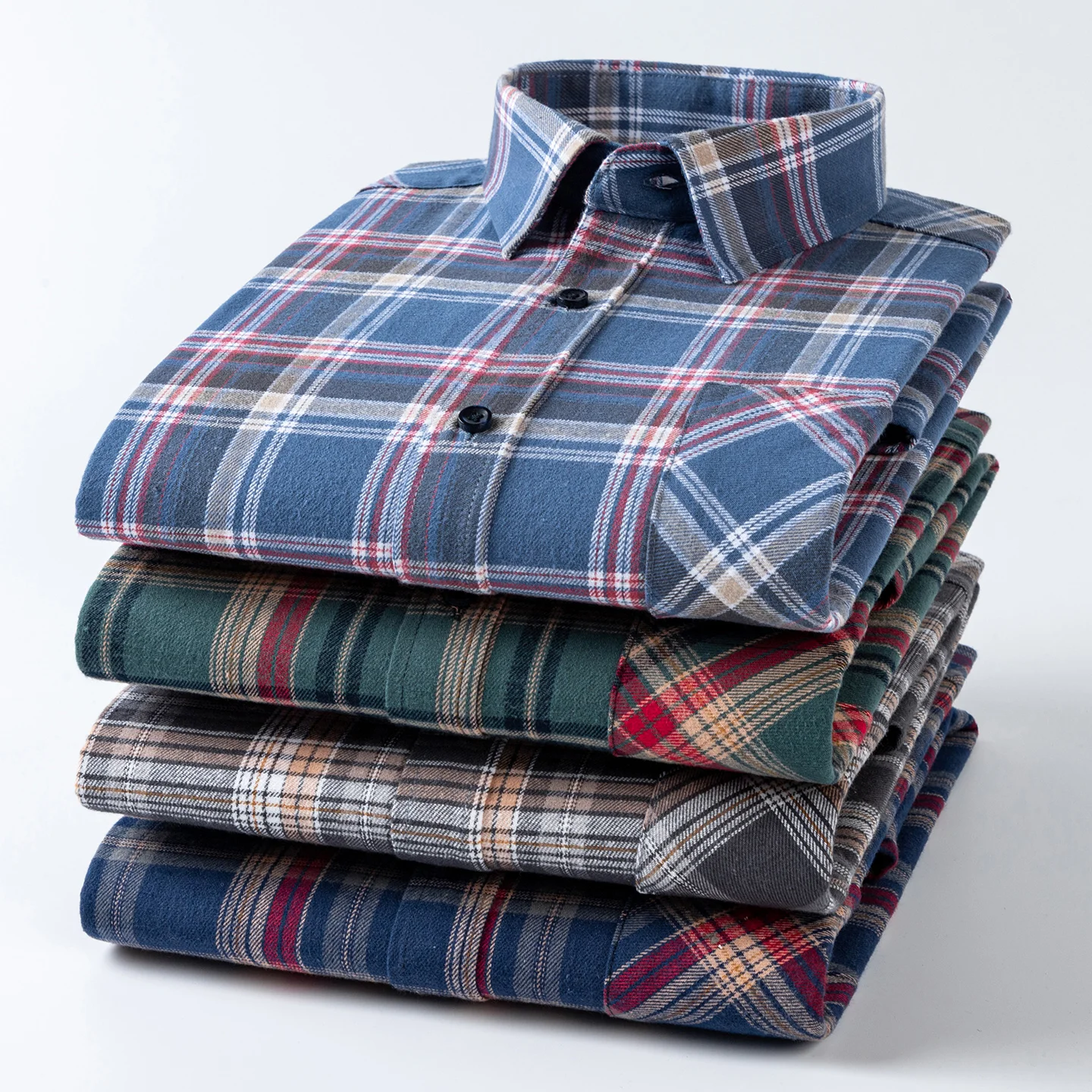 Plus Size 100%  Long-sleeve Shirts for Men Casual Slim Fit Formal Plain Shirts Plaid Striped Elegants Designer Clothes