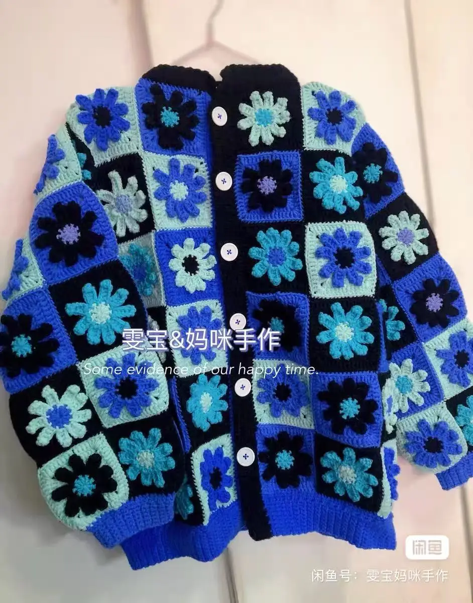 TIYIHAILEY Stricken Häkeln Frauen Hand Made Herbst Winter Oberbekleidung Volle Hülse Blume Strickjacke Einreiher Mantel Pullover