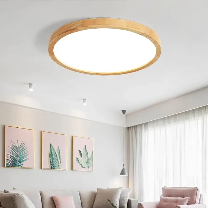 Nordic Ultrathin LED Ceiling Lights for Living Room Bedroom Study Coffee Shop Wooden Ceiling Lamps Wood Fixture Illumination