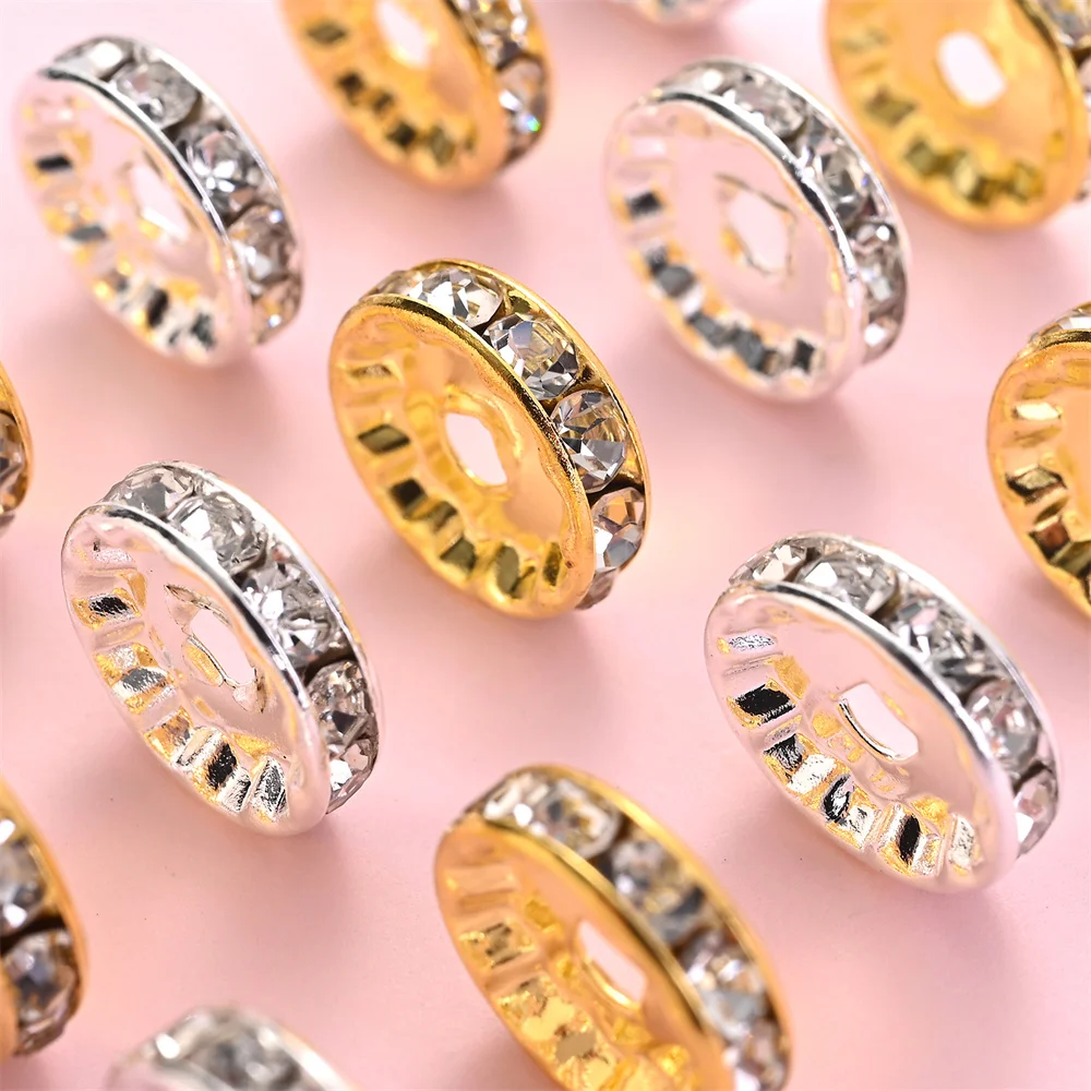 20 Stück 12mm Goldene Silberne Strass-Abstandsperlen aus Legierung, Kristall-Metall-Perlen für Armbänder, Halsketten, Schmuckherstellung und Bastelarbeiten – Detail 4