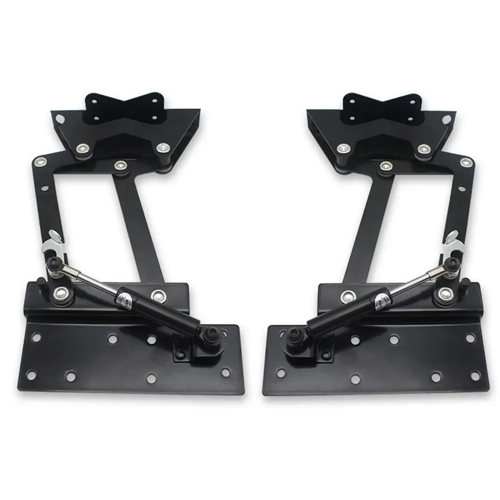 1, 1Pair Multifunctional Pneumatic Soft Folding Fitting Rack Bracket for Coffee Table, Dining, Writing, Meetings Black