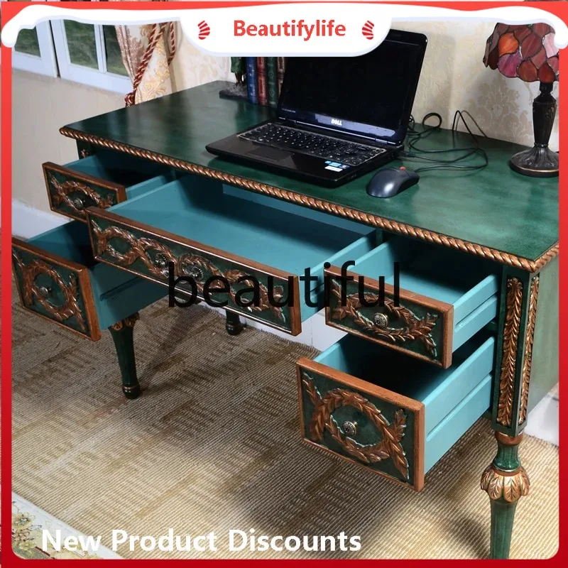 American country solid wood, desk, simple desktop office desk and chairs, writing desk computer desk for home use  H