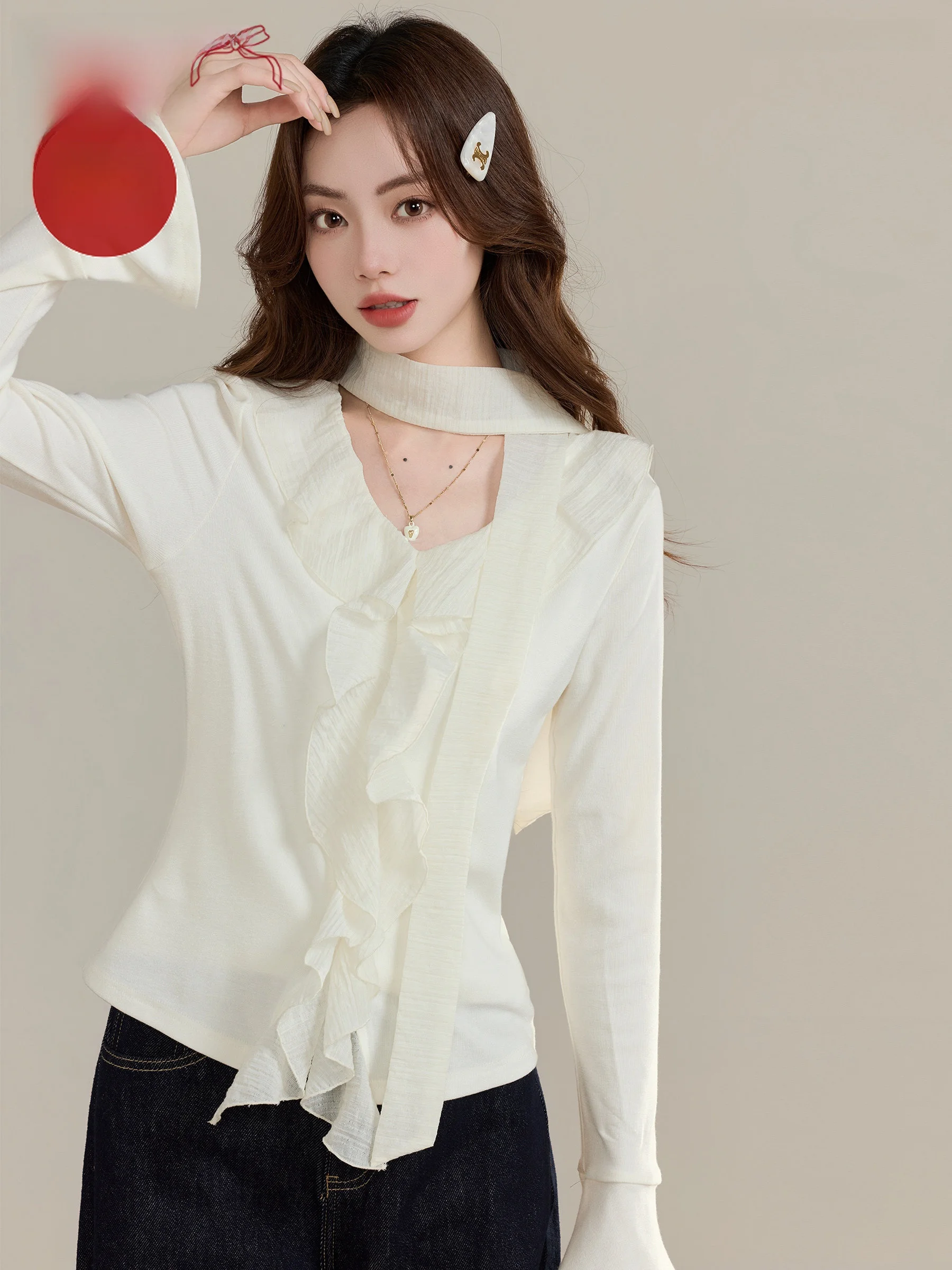 

Мягкий хлопковый кружевной трикотажный кардиган с асимметричными рукавами-колокол для женщин, домашняя одежда на весну-осень