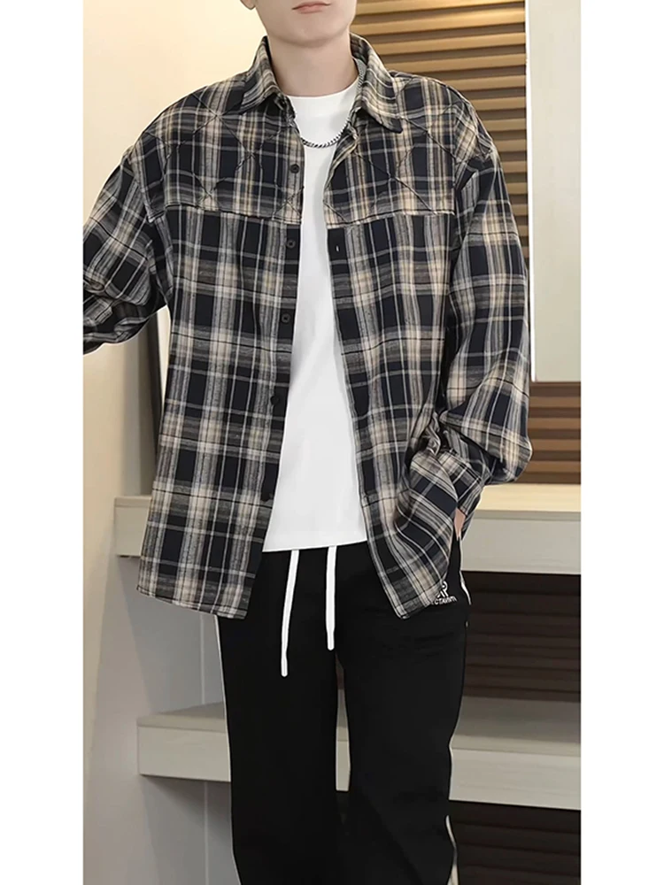 

Винтажная мужская куртка в клетку, длинная, в американском стиле, модная, свободного кроя, молодежная, дышащая, из смесового полиэстера и хлопка