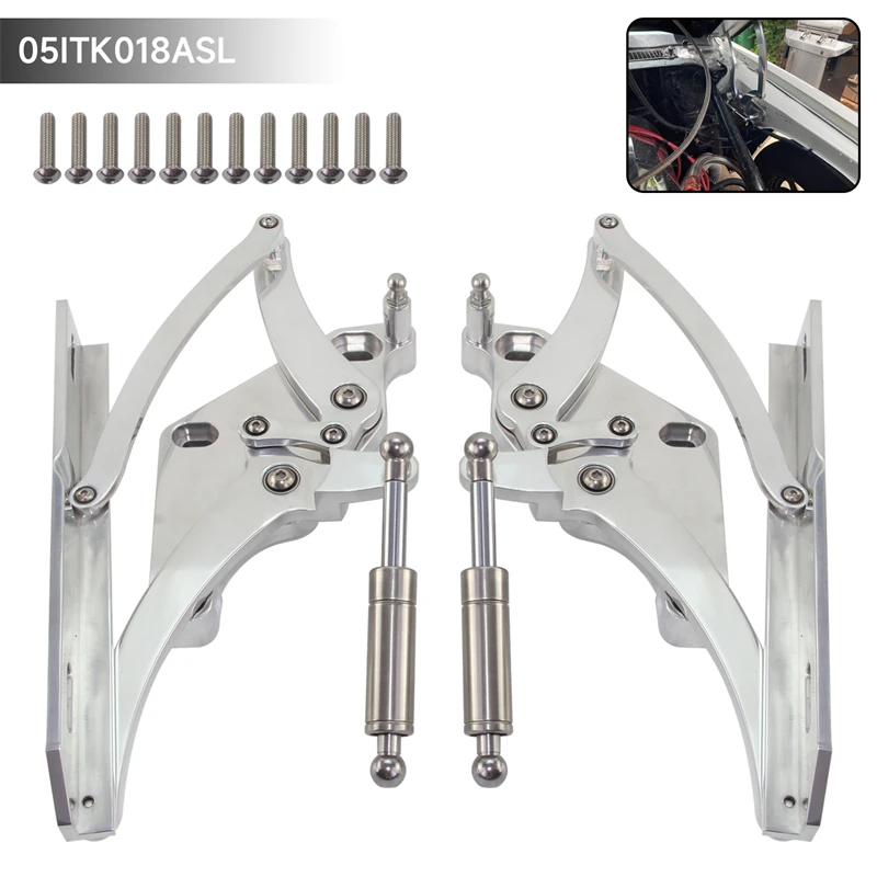 

Billet Hood Hinge Kit Pair Left and Right Side For Ford Mustang 1971-1973 CNC Aluminum Silver 4.1L 5.0L 5.8L 7.0L L6 V8