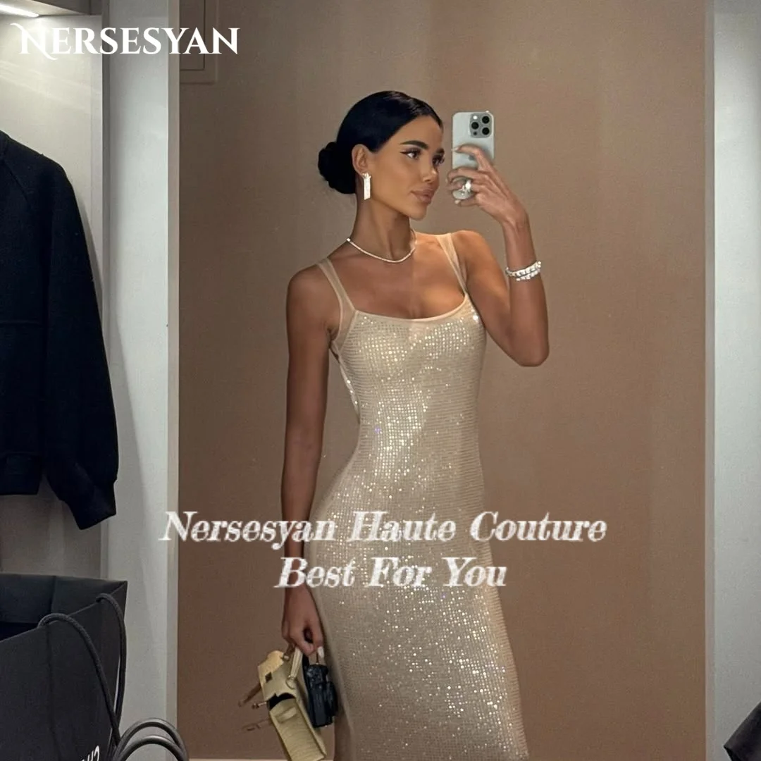 Nersesyan Luxe Paillettes Sirène Robes De Soirée Paillettes Col Carré Robe Formelle Moulante Robe De Soirée pла Hei Ramonч Heiе Personnalisé