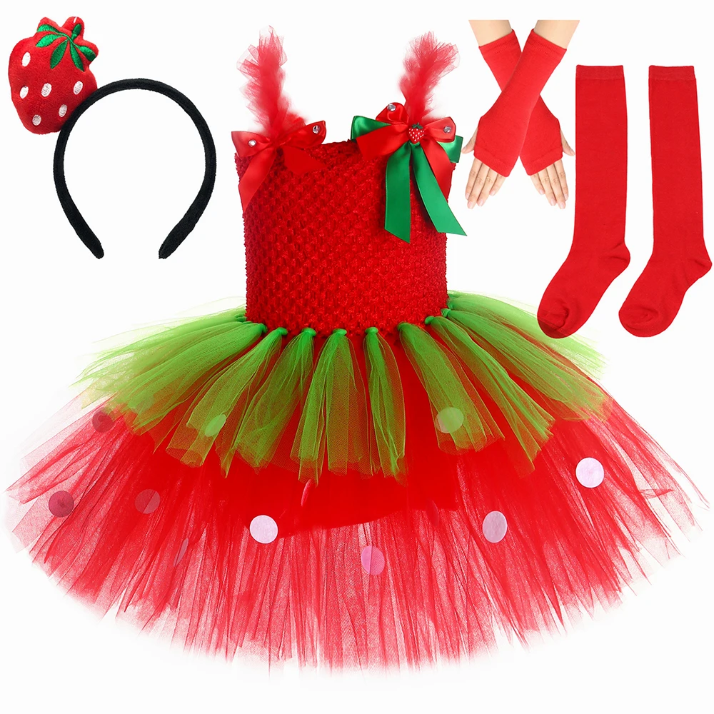 Strawberry Costume Baby Kids Cute Fruit Themed Tulle Tutu Dress for Girls Christmas Halloween Birthday Party Princess Dress Up