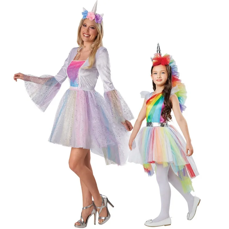 Buntes Einhorn-Kostüm für Damen und Mädchen, Halloween-Tutu-Kleid, Regenbogen-Einhorn-Outfit, Kinder, Cosplay, Kinder, Cartoon-Prinzessin-Kleid