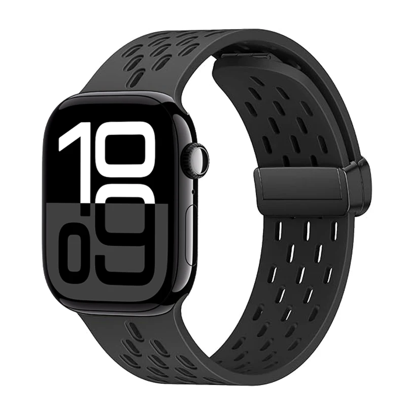 Cavernous Correa de silicona con hebilla magnética para Apple Watch Band Series Correa transpirable con cierre magnético plegable