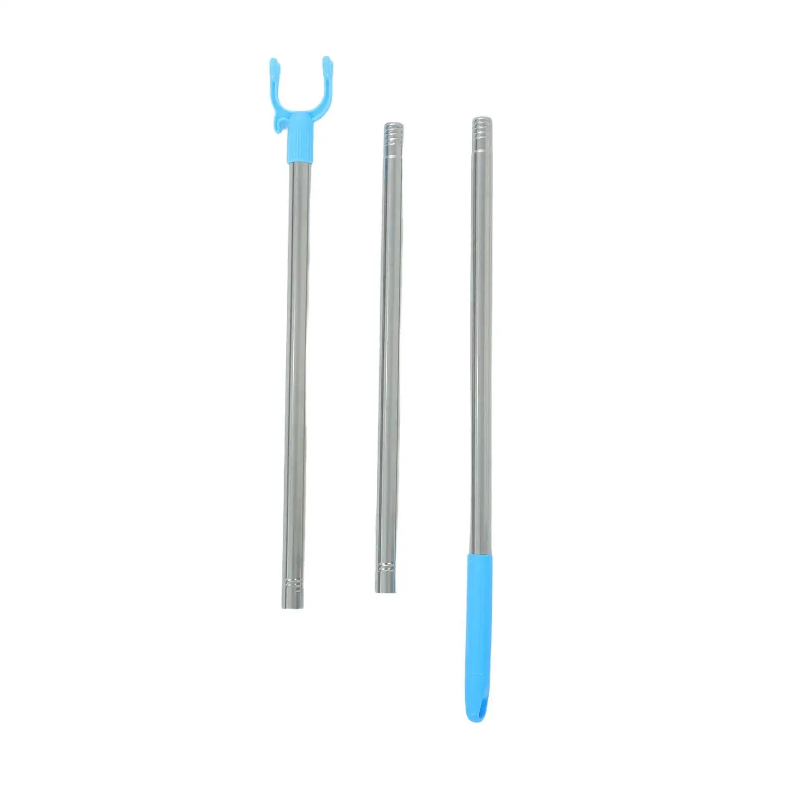 Stainless Steel Clothesline Hook Pole 51.2 Inch 3-Section Joinable Laundry Drying Rod U-Shaped Fork Head Hanger Reach Stick