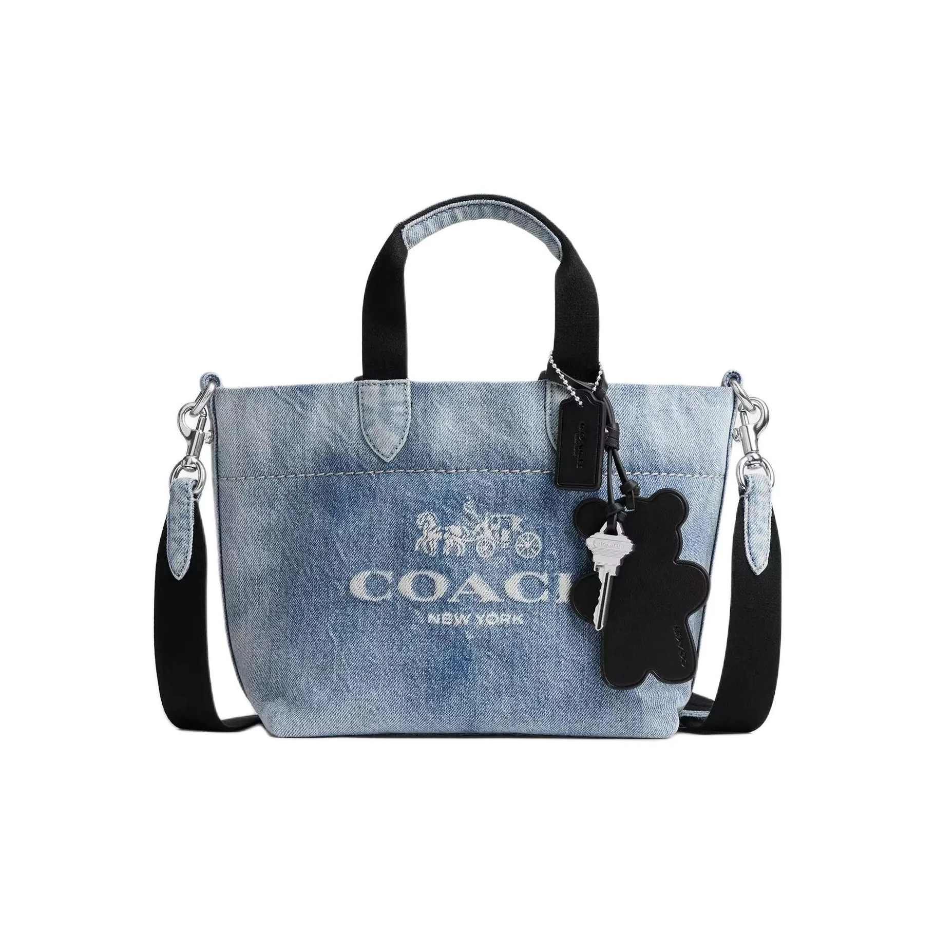 COACH Denim With Smooth Leather Tote One Shoulder Handbag Small Unisex Light Indigo CEB33-SVNIM