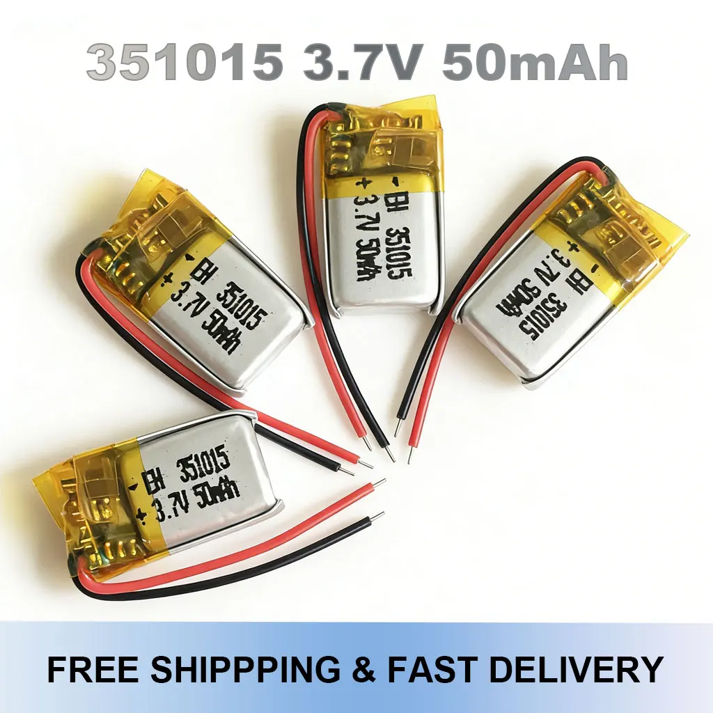 

351015 Small Size Lipo Battery 3.7V 50mAh Rechargeable Lithium Cell for Bluetooth Headphone Portable Video Pen