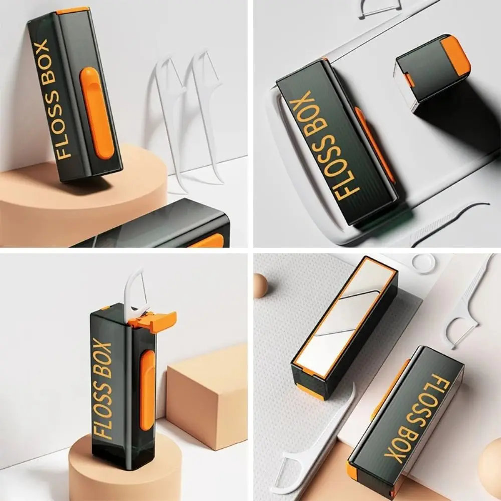 Mini Automatic Pop-Up Dental Floss Box Automatic Pop-Up Dustproof Floss Stick Storage Box with 10Pcs Dental Floss Mirror Design