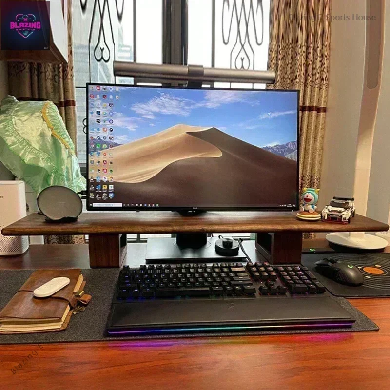 Sale Good Quality Nordic Computer Monitor Mounting Bracket Rubber Wood Black Walnut Colour Desktop Screen Storage Support Base