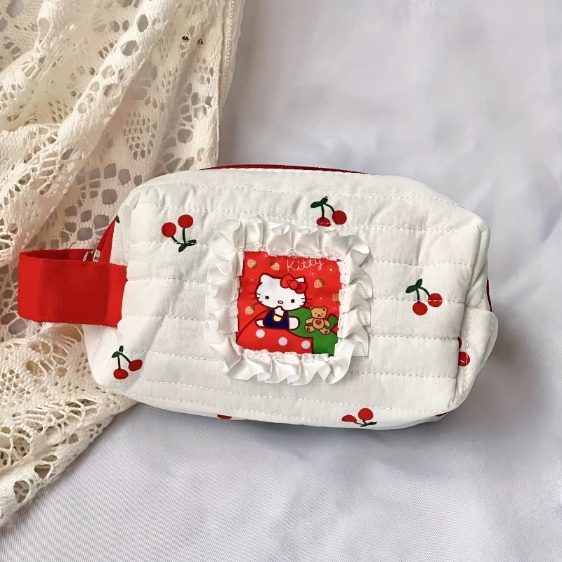 Kawaii Sanrio Hello Kitty Makeup Bag Storage Bag Cute Kt Pattern Portable Large Capacity Storage Washbag Kawaii Girl Birthday Gi