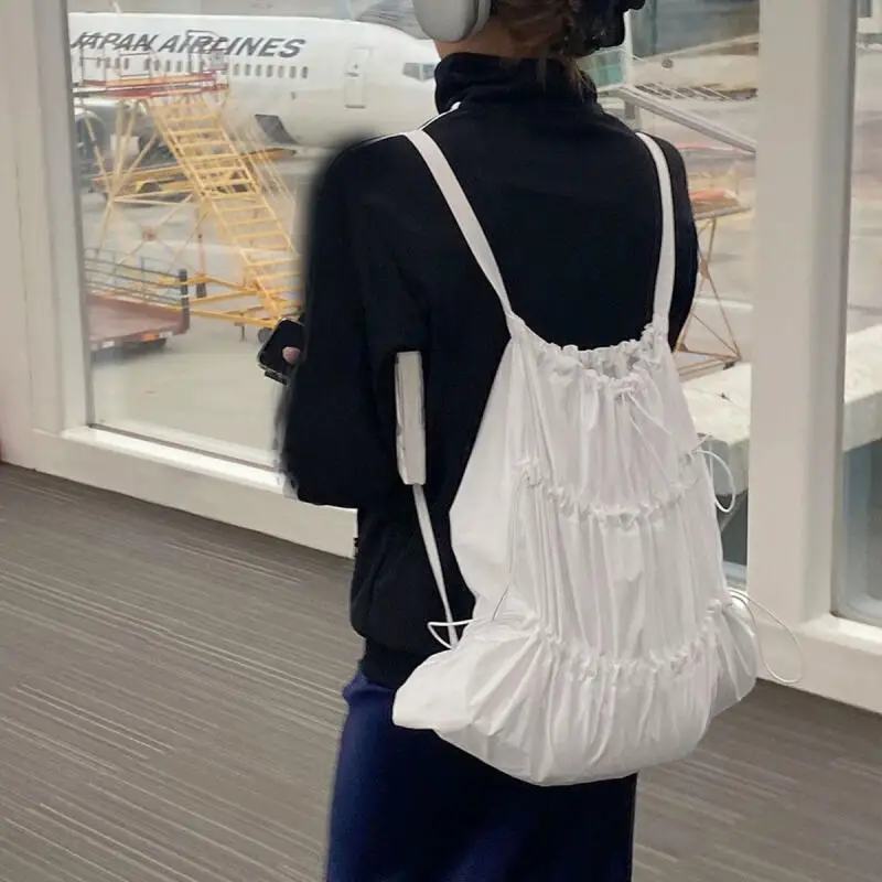 

Women's Handbags New Shoulder Bags White Drawstring Nylon Waterproof Solid Color Backpacks Trend Leisure Versatile Square Bags