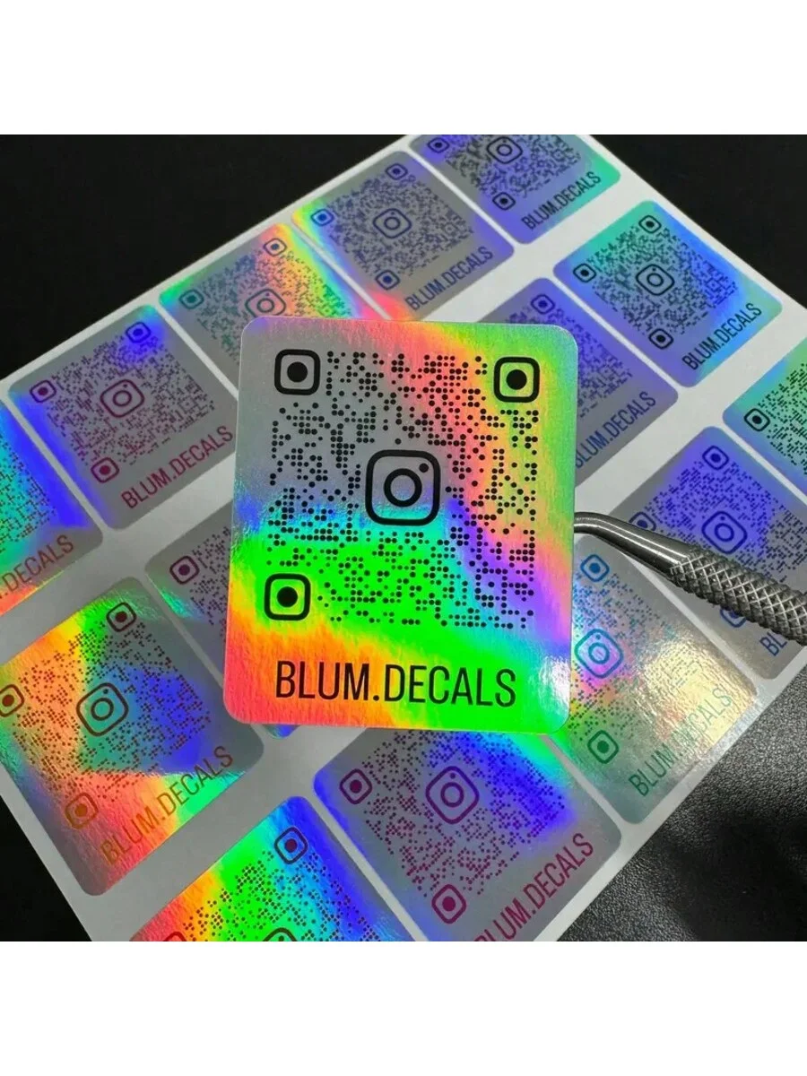 Pegatinas de código QR impresas con vinilo holográfico láser de 4-8cm, pegatinas ig personalizadas, pegatinas para redes sociales, bacalao QR de textura metálica
