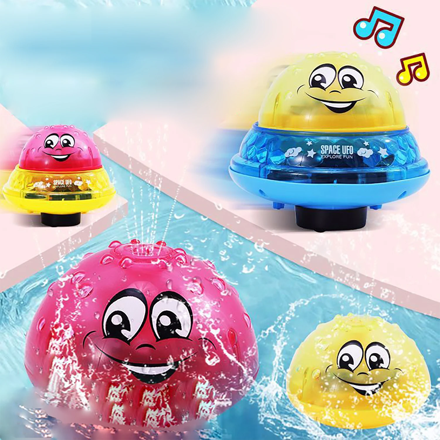 

Children's electric amphibious induction water spray ball toy, water play light music battery comes with it