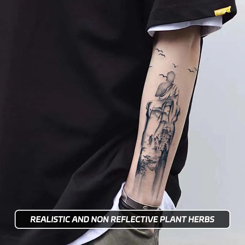 Temporary Tattoo Stickers Waterproof Zen Meditation Elements Men's Fake Tattoo Arm Stickers Simulated Tattoo Color