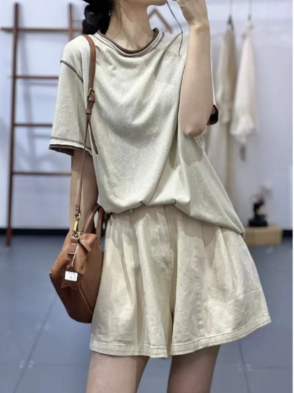 القطن الكتان ort السراويل النسائية الصيف تخفيف عالية الخصر فضفاضة عادية خمسة أرباع السراويل واسعة الساق رقيقة الكتان ألف خط الساخن o... #3