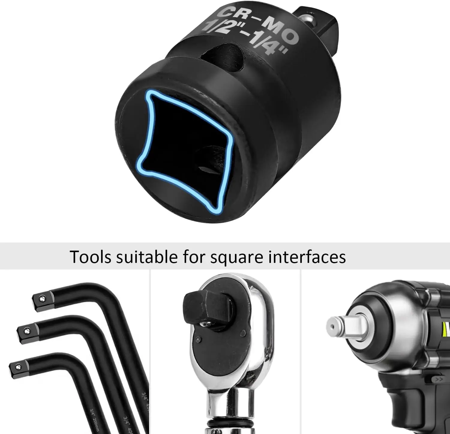 6個入りインパクトソケットアダプターセット 1/4インチ 3/8インチ 1/2インチ クロムバナジウム鋼 ラチェットキット (ブラック)