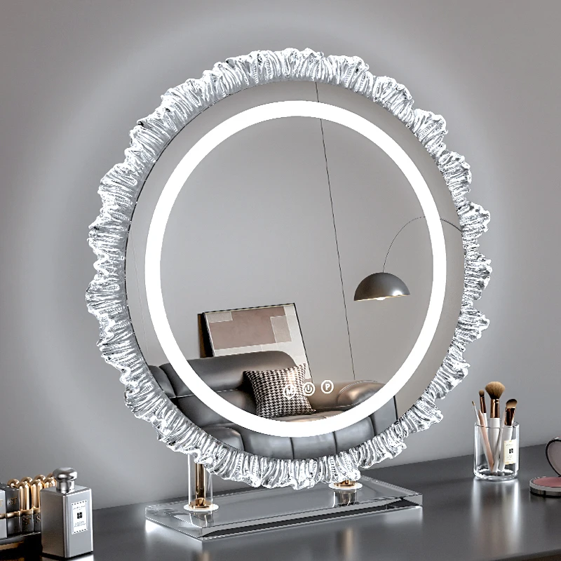 Make-up-Spiegel mit LED-Licht, Desktop-Aufladung, Sonnenblütenblatt, Kosmetikspiegel, Desktop-Licht, luxuriöser, drehbarer Fülllicht-Schönheitsspiegel