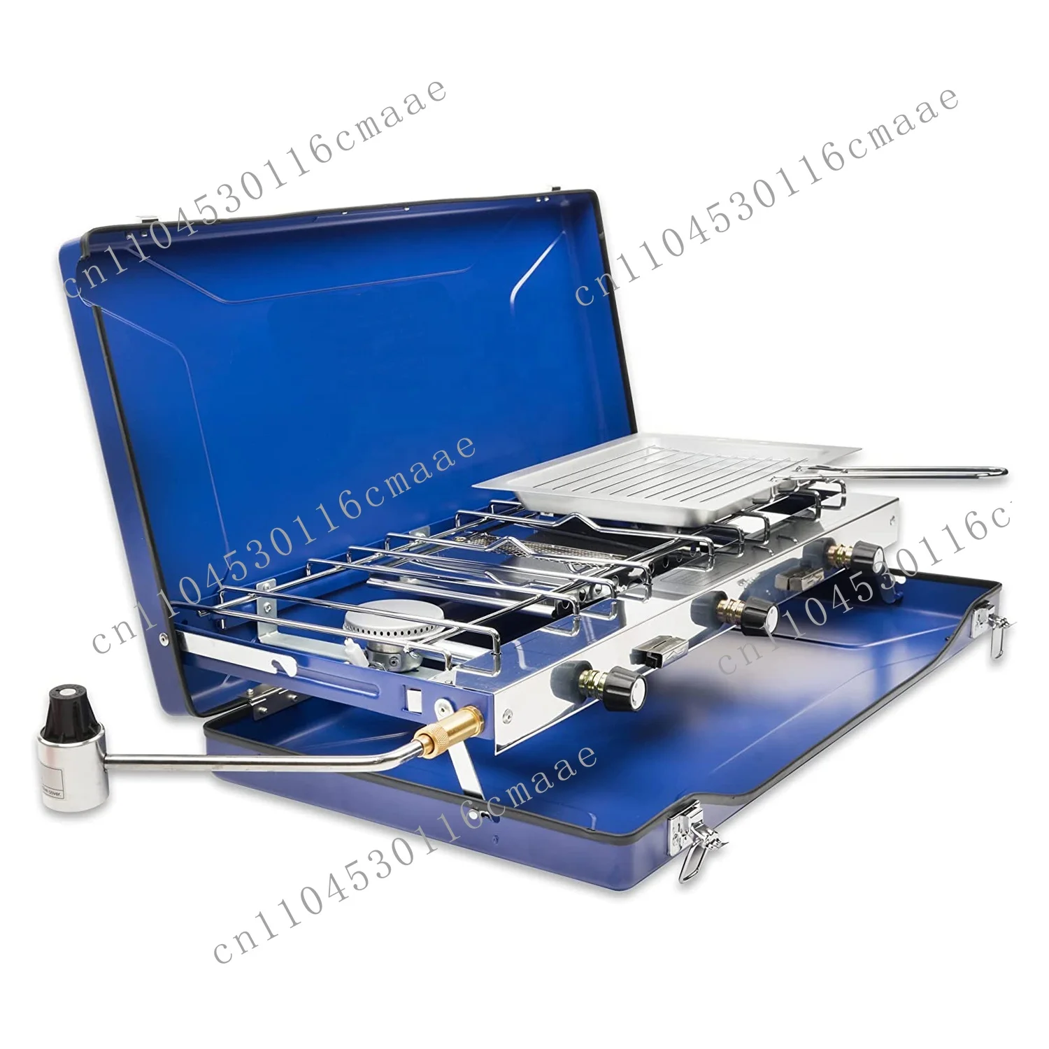 Camping stove portable outdoor gas grill, 2 burners, and 1 toast oven. Outdoor camping stove is a hot seller