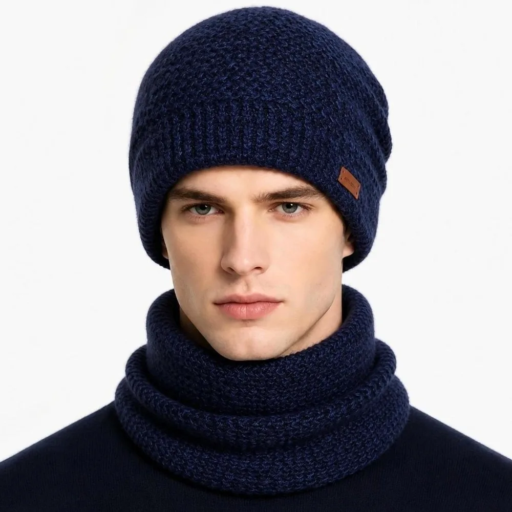 Fashion Thicken Soft Hat Scarf Set Knit Warm Beanie Hat Windproof Coldproof Neck Warmer for Autumn Winter