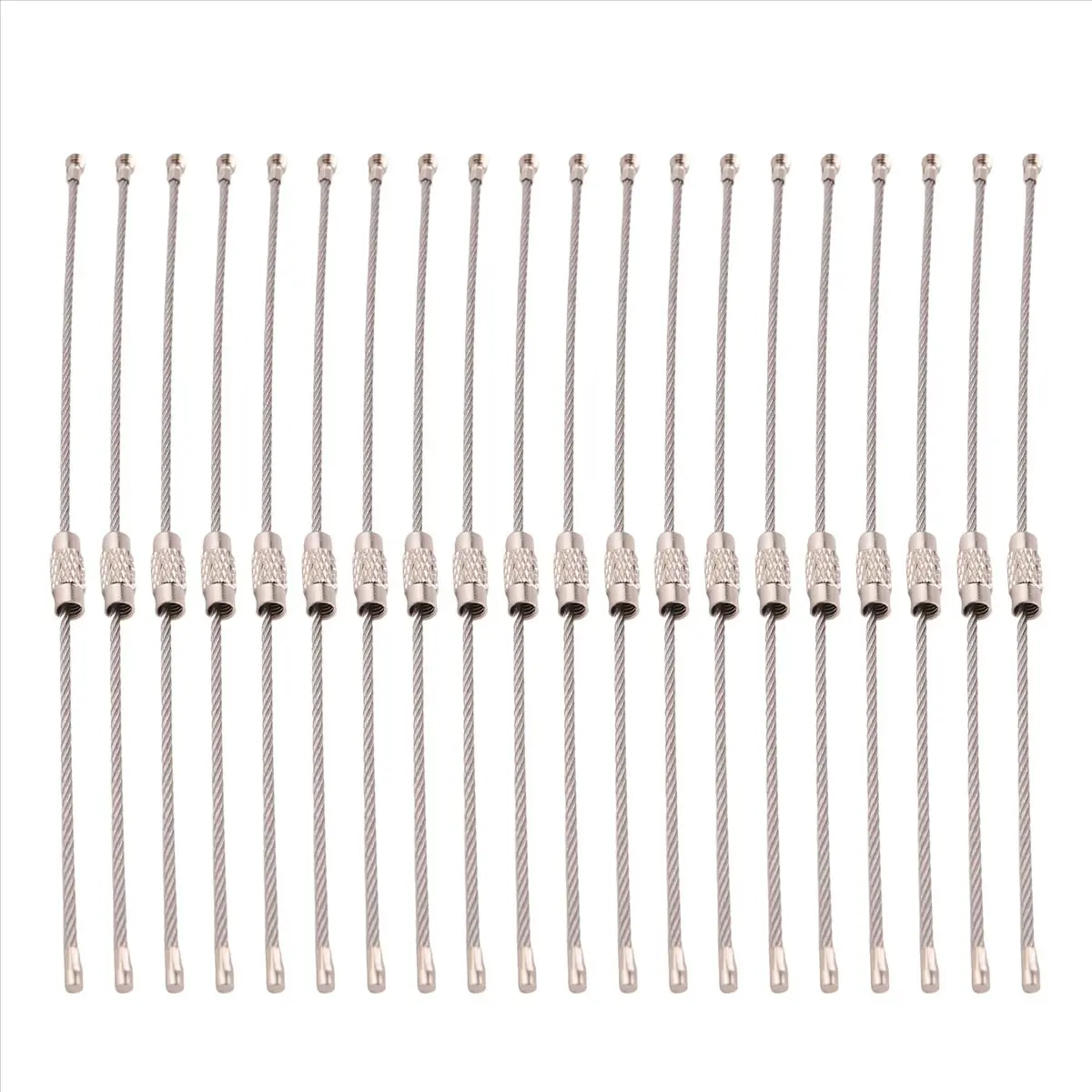 FTGT-20Pcs Stainless Steel Wire Key Chain Ring Holder Metal Cable Wire Lanyard with Screw Locking for Outdoors Hanging