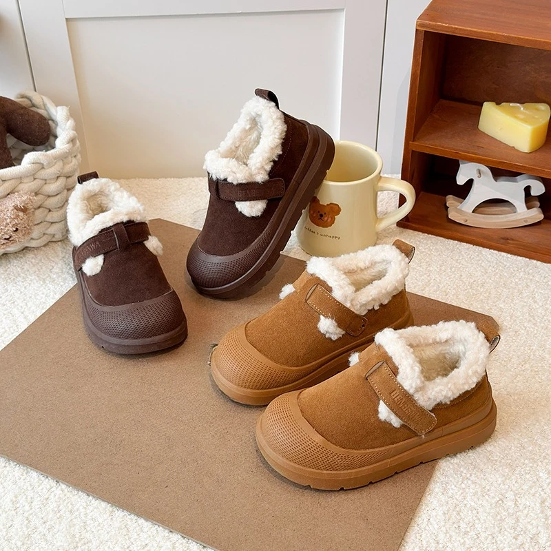 

Уличная детская хлопковая обувь, зимняя модная повседневная обувь в стиле ретро с мягкой подошвой для девочек, детская теплая универсальная школьная мягкая плюшевая обувь