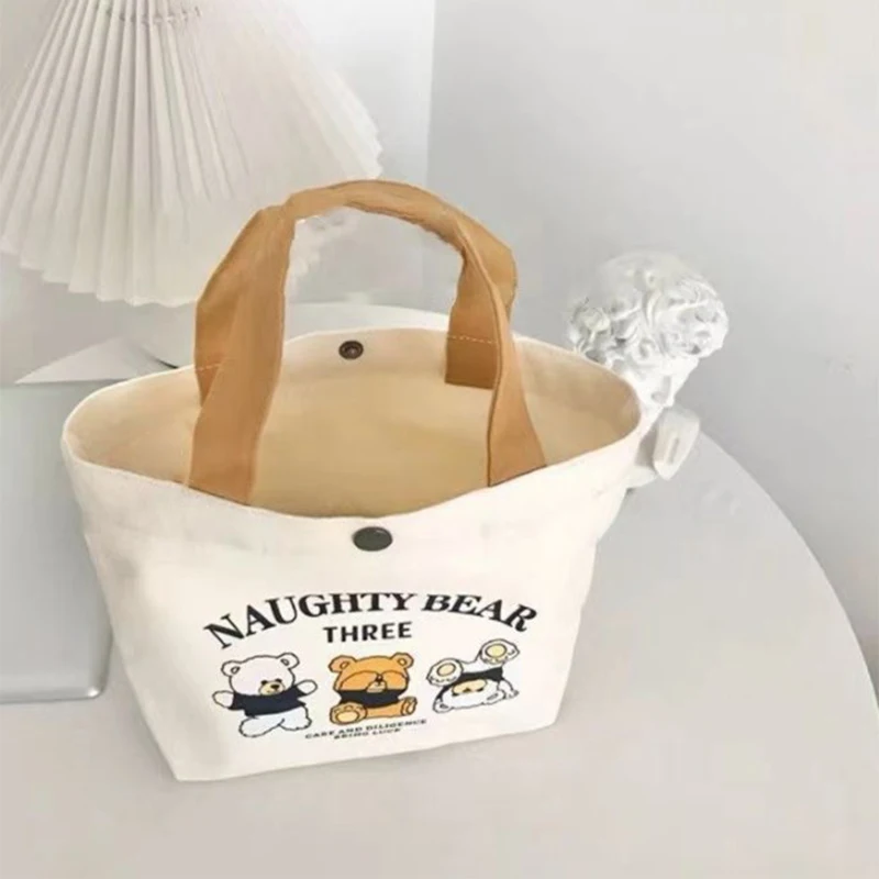 Female Student Lunch Box Bag Canvas Bag Small Versatile Handbag Simple Tote Bag Office Worker Lunch Bag