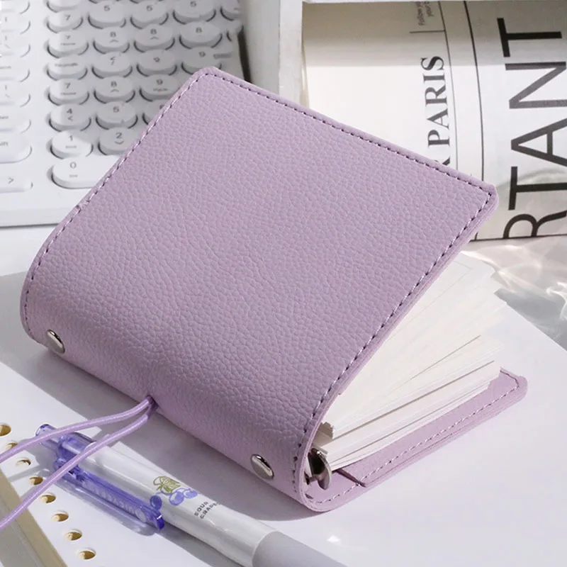 M5 97x122mm Size Loose Leaf Notebook Lychee Texture Cover With Elastic Band 40 Sheets Lined Pages Portable Hand Journal Planner