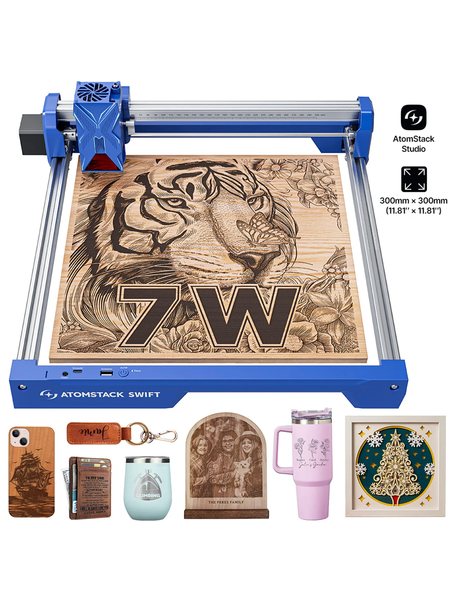 AtomStack Swift Laser-Graviergerät 7W Desktop-Laserschneider für Holz und Metall, tragbare DIY-CNC-Maschine mit AI & LightBurn WiFi/USB für Hobby & Kleinunternehmen