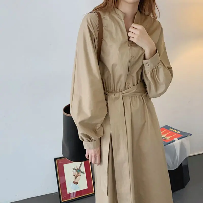 

Summer New Women's V-neck Dress Loose Commuter Casual Spliced Long Sleeve A-line Dress