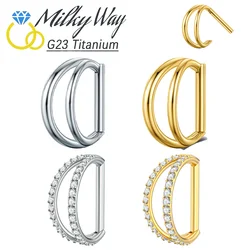 MWG G23 Titanium Piercing Double D Shape Nose Ring Sexy CZ Earring Clicker Helix Septum Rings Piercing Hoops Fashion Jewelry