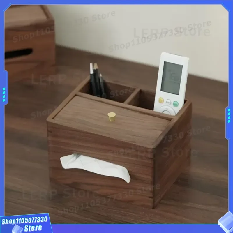 Handmade Walnut Tissue Box 3 in 1 Storage with Magnetic Cover for Remote Control Pen Holder Multi Functional Desk Organizer