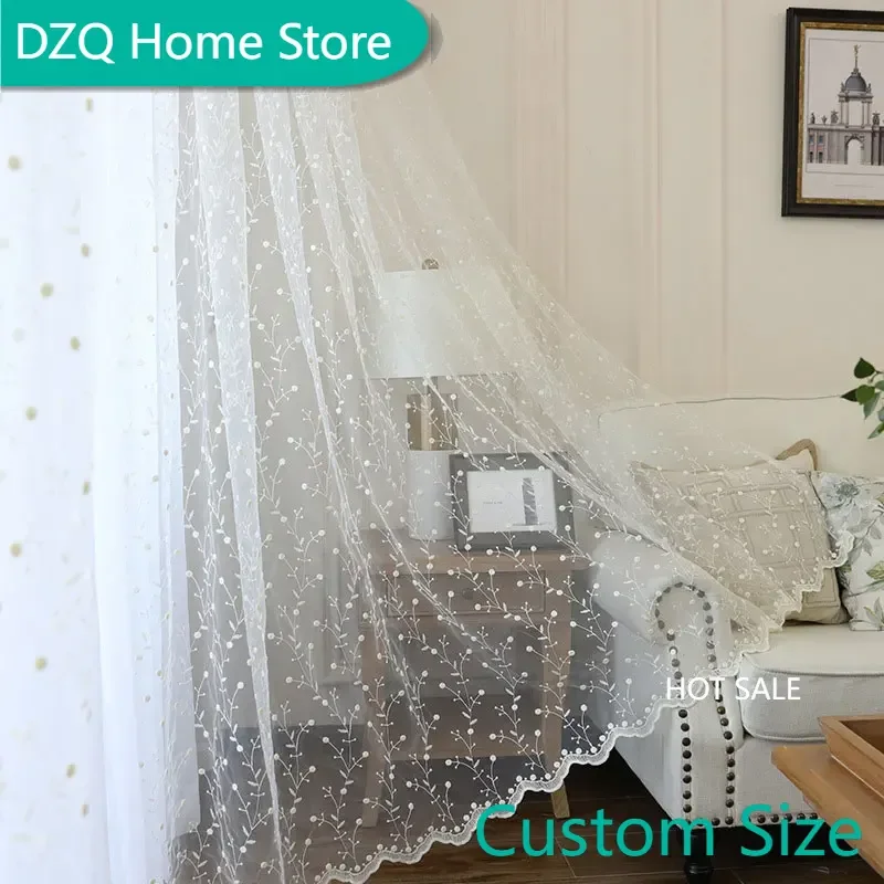 

White Floral Embroidered Sheer Curtain For Living Room Modern Floral Voile Tulle Window Curtains For Bedroom Kitchen Drapes Door