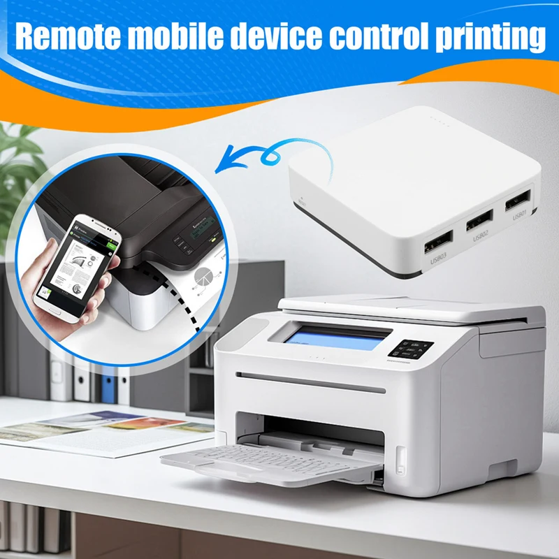 يربط خادم الطباعة السلكية 3 طابعات USB في نفس الوقت، شبكة Sharer Standard 100M لـ WIFI/BT4.0 EU PLUG