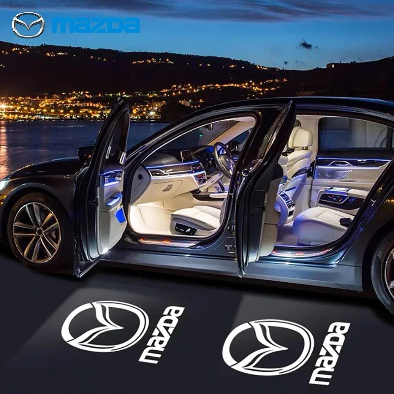 

2 шт. для Mazda, беспроводная дверь автомобиля, светодиодный лазерный проектор с логотипом, призрачная тень, ночные огни, портативная лампа, автомобильные аксессуары